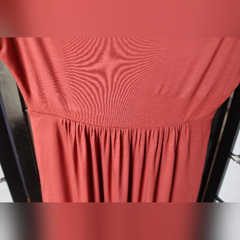 Daily Ritual Salmon Color Red Pink Ruched Prairie Maxi Sundress Size Medium - Picture 6 of 11